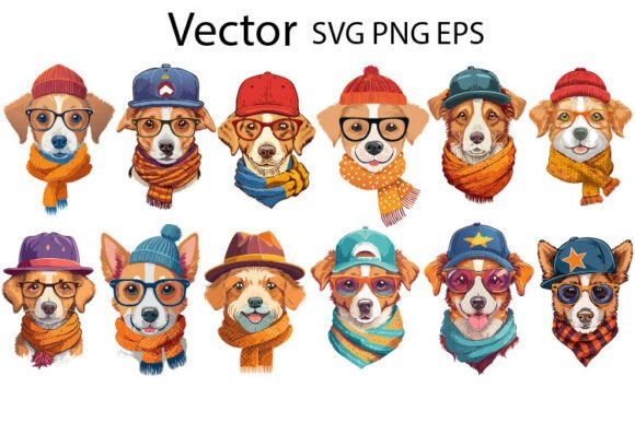 Download 12 Dogs Hipster Fashion Dogs Set Vector - Vector Collection