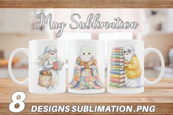 Download Watercolor Bookworm Ghost Mug Wrap PNG - Premium Resources