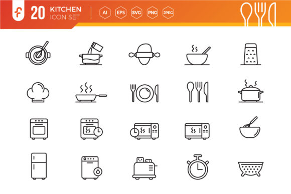Download Simple Set of Kitchen Vector Icons - Vector Collection
